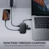 Dokavimo stotelė nešiojamam kompiuteriui AUKEY CB-C71 — 3x USB-C (USB 3.2 Gen1), HDMI, RJ-45, MicroSD, USB PD 100W, 0,15 m laidas, juoda