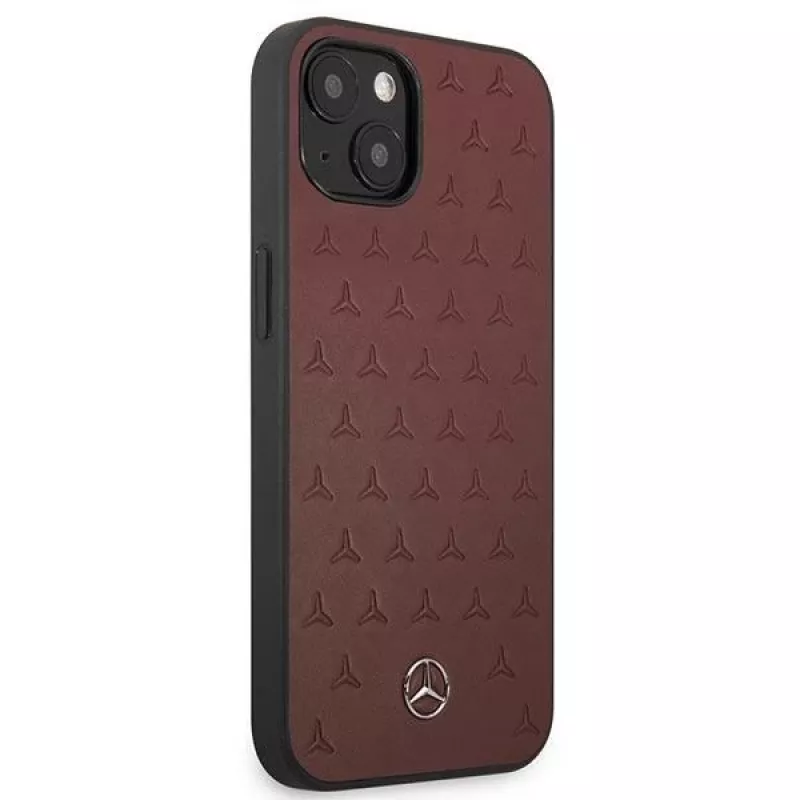 Mercedes MEHCP13SPSQRE iPhone 13 mini 5,4 raudonas kietas dėklas su odine žvaigždžių rašto apdaila