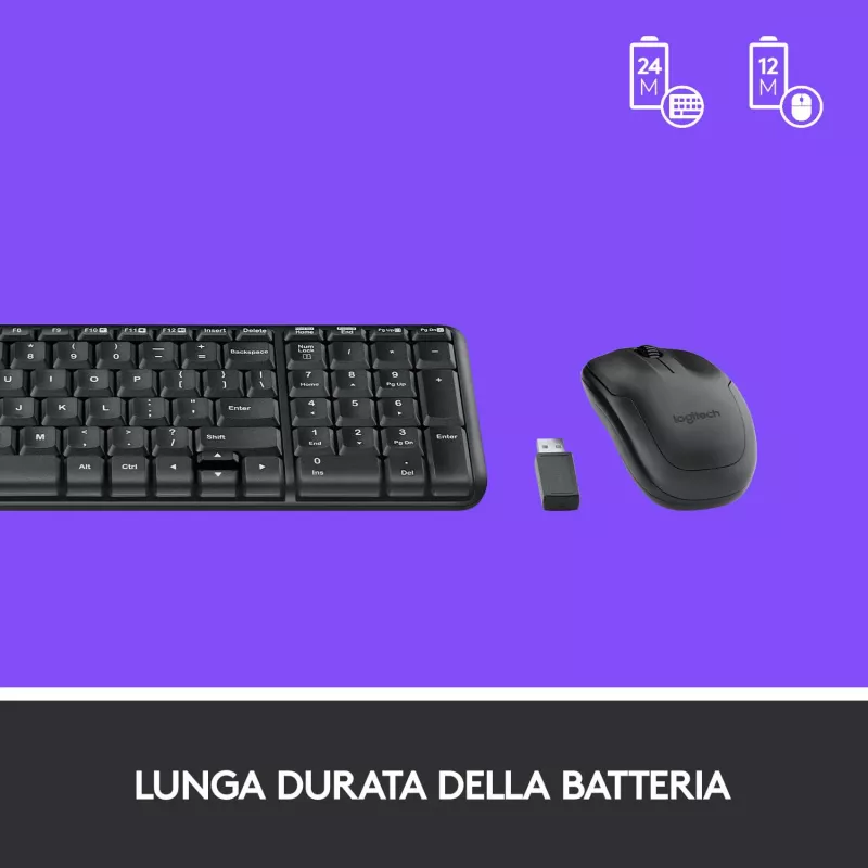 Logitech Wireless Combo MK220 - belaidis klaviatūros ir pelės rinkinys - 2,4 GHz - itališkas išdėstymas - tamsiai pilka (920-003721)