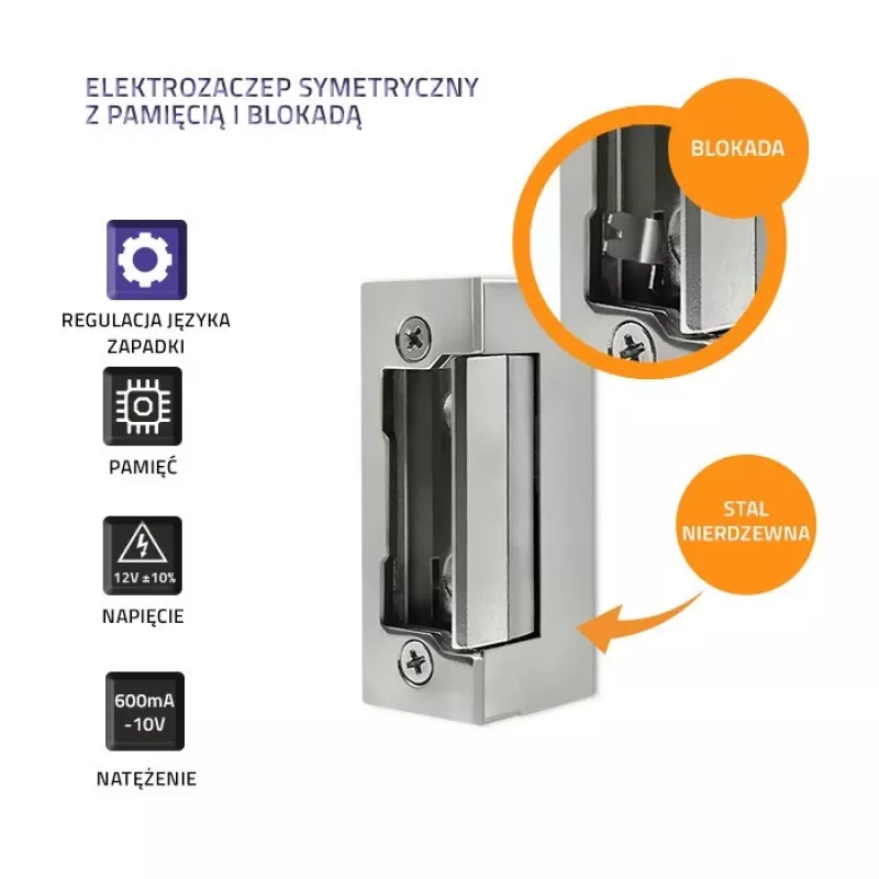 Elektromagnetinis užraktas QOLTEC 52459 12V simetriškas su atmintimi ir fiksavimu