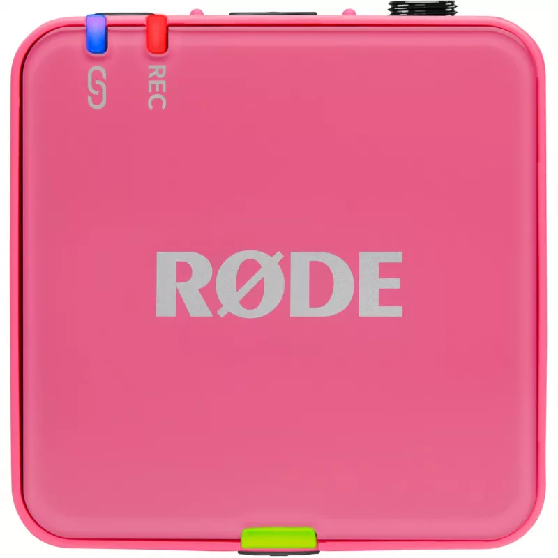 Belaidis mikrofonas RODE Wireless GO III Pink — kompaktiška dviejų kanalų siųstuvų ir imtuvo sistema
