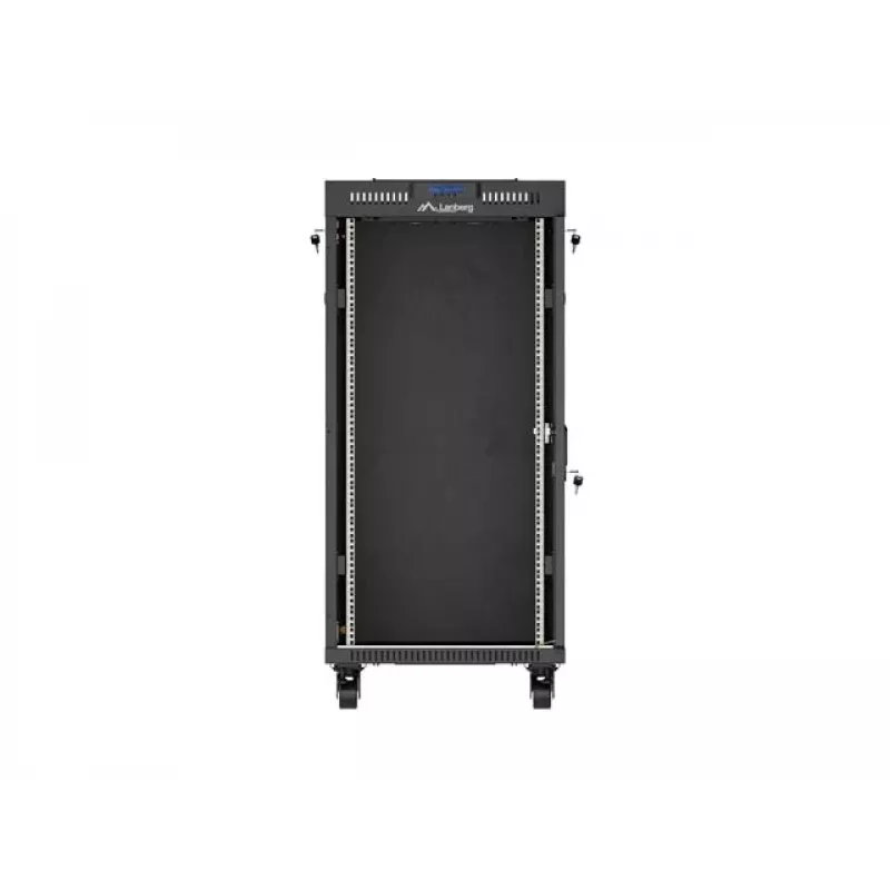 Tinklinis spintos stovas LANBERG 19 colių 24U 600x800 mm juodas su stiklo durelėmis ir LCD išpjova (Flat Pack) v2