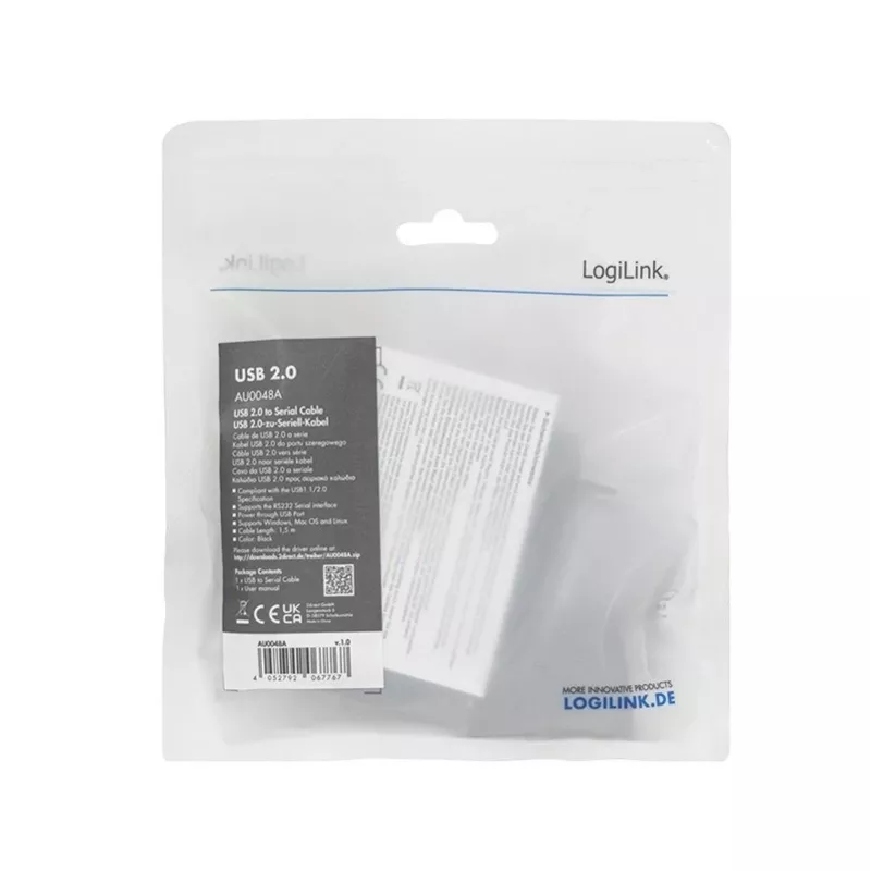 LogiLink AU0048A nuoseklusis laidas, USB A – DB-9, 1,5 m, juodas