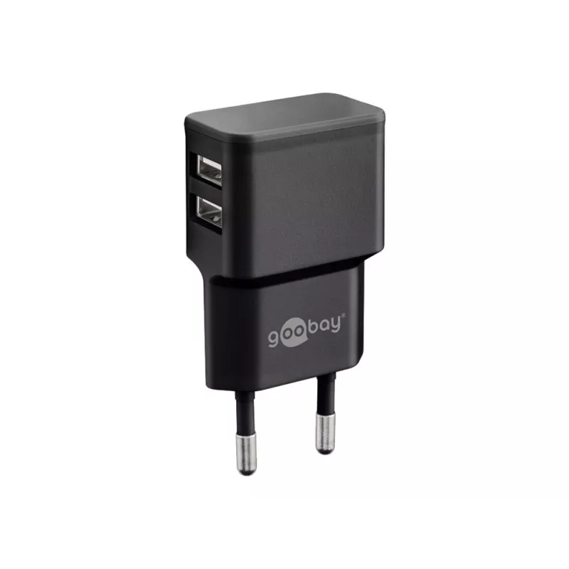 Wentronic goobay Dvigubas USB įkroviklis - Maitinimo šaltinis - 12 W - 2,4 A - 2 išvesties prievadai (USB) - Juoda (44951)
