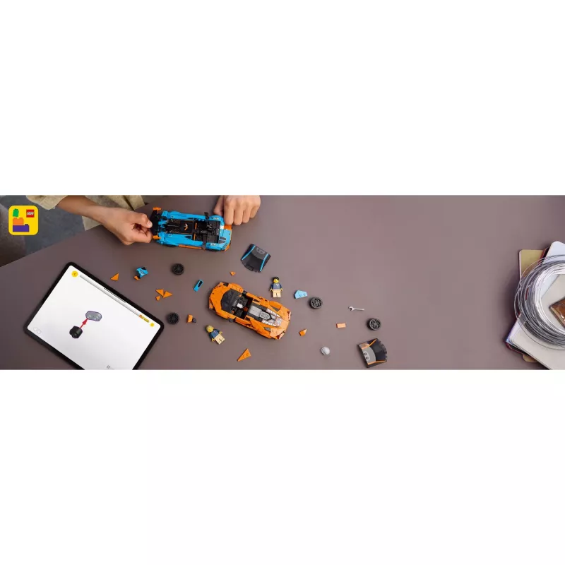 LEGO Speed Champions rinkinys 77238 — Lamborghini Revuelto ir Huracán STO, 607 dalių, 2 minifigūrėlės, rekomenduojama nuo 10 metų