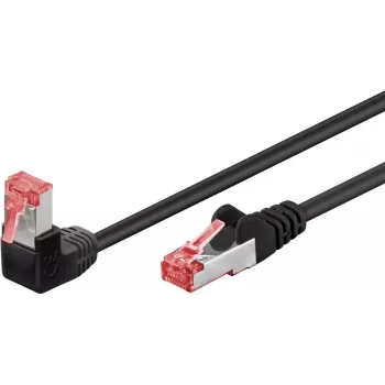 Goobay CAT 6 jungiamasis laidas 1x 90° kampu, S/FTP (PiMF), juodas, 2 m - fiksatorius viršuje, be halogenų, vario (51544)