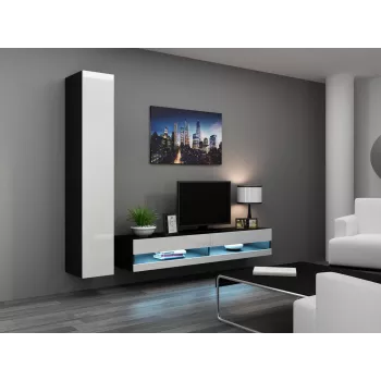 TV stovas Cama Meble VIGO NEW 30/180/40, 1800×400×300 mm, juodas viršus, medžio drožlių plokštės rėmas