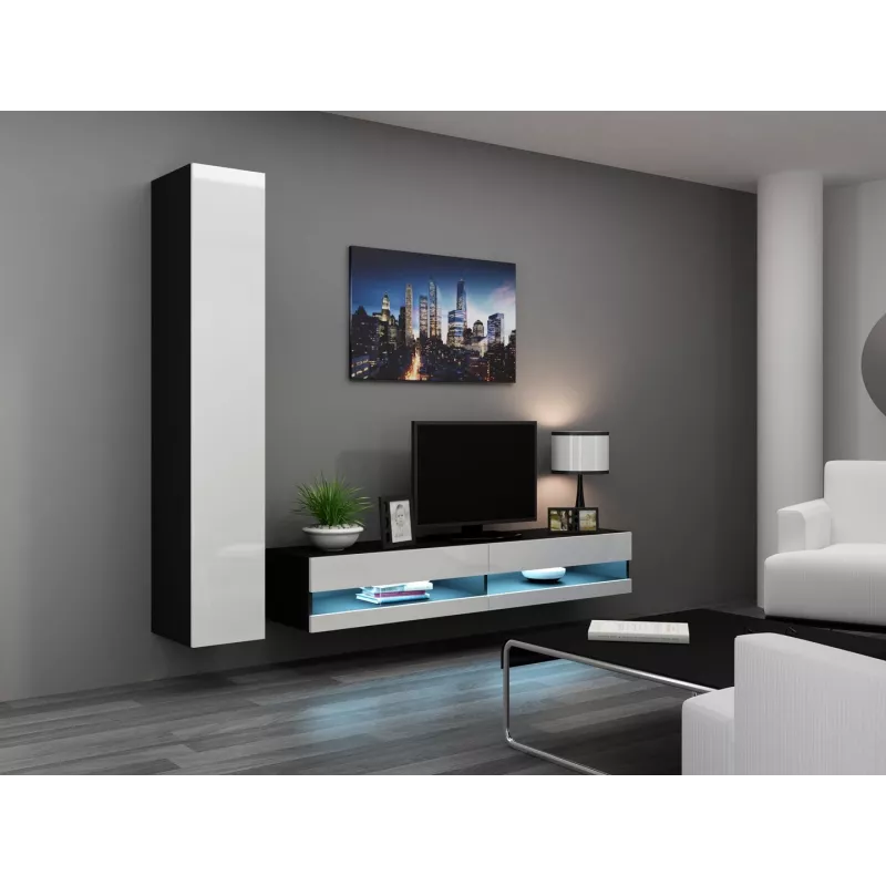 TV stovas Cama Meble VIGO NEW 30/180/40, 1800×400×300 mm, juodas viršus, medžio drožlių plokštės rėmas