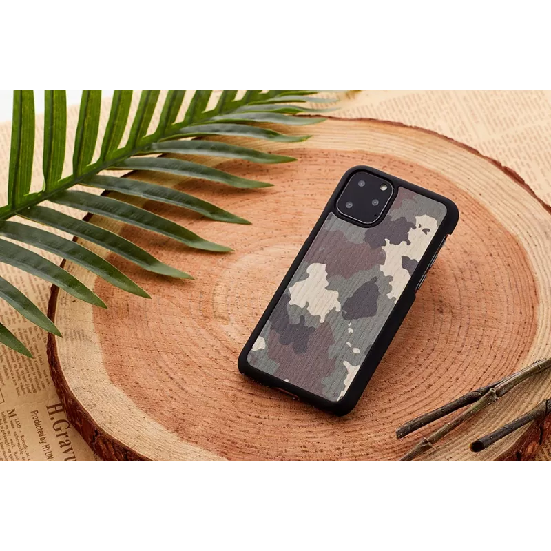 Dėklas iš natūralios medienos iPhone 11 Pro Max – kamufliažinis juodas