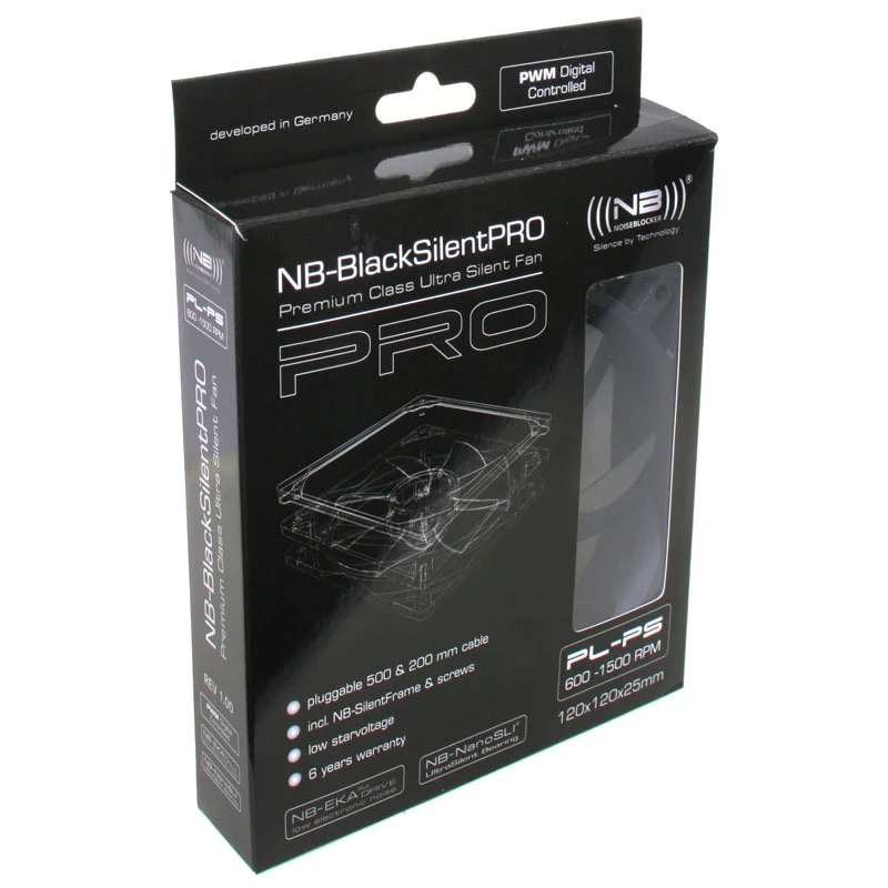 Kompiuterio korpuso ventiliatorius NoiseBlocker BlackSilentPro PLPS 120 mm, 1500 RPM, 100 m³/h, 4,5 V, juodas