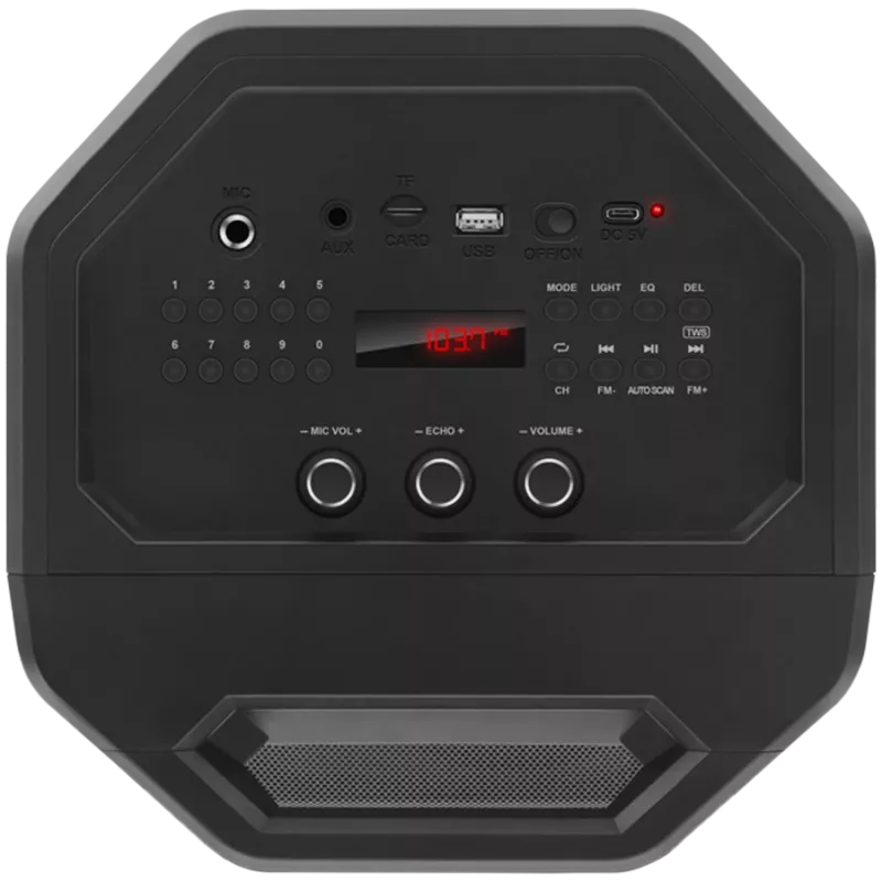 Nešiojamas garsiakalbis SVEN PS-650, juodas (50W, TWS, Bluetooth, FM, USB, microSD, LED ekranas, 4000 mAh)