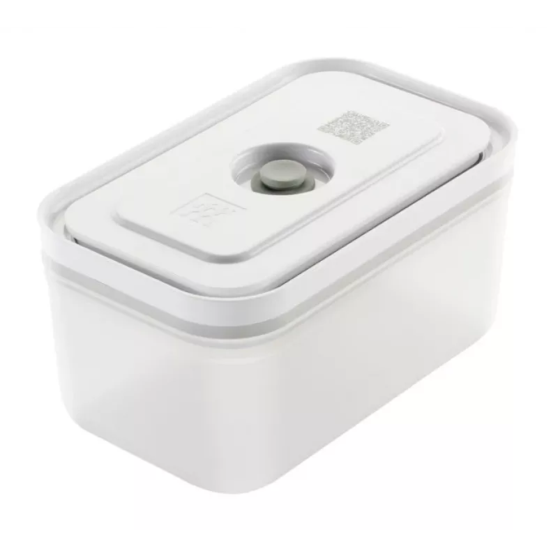 Vakuuminis indas ZWILLING 36807-007-0, plastikinis stačiakampis maisto indas, 1,1 l ir 2,3 l, sandariai užsidarantis dangtelis, išimamas, permatomas baltas