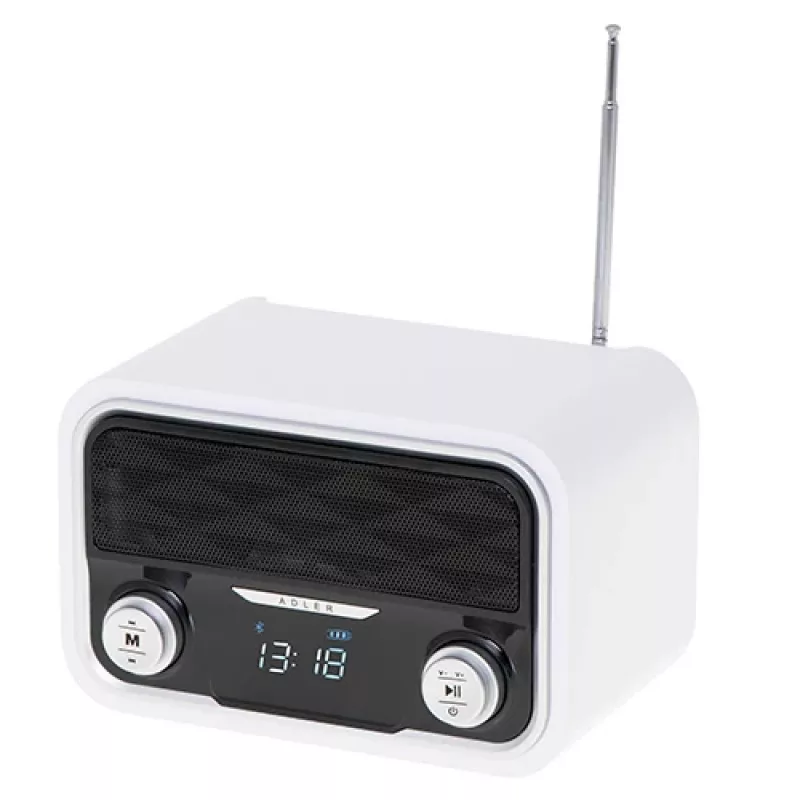 Nešiojamas radijas Adler AD 1185 – FM, Bluetooth 4.0, MP3, SD kortelė, AUX, 1800 mAh baterija, LCD ekranas, mikro-USB įkrovimas