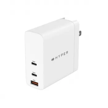 HYPER HJG140WW universalus baltas AC greitasis kroviklis, 140 W, GaN, 2x USB-C + 1x USB-A, patalpoms
