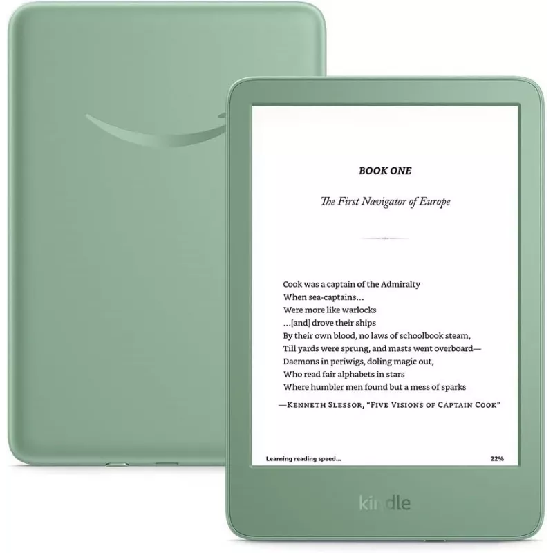 E. knygų skaitytuvė Amazon Kindle 11-osios kartos 6 colių 16 GB Wi-Fi Matcha, USB-C, perdirbto plastiko