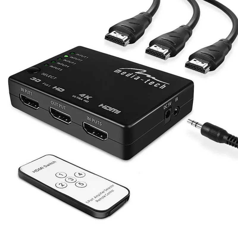 HDMI vaizdo jungiklis MEDIA-TECH MT5207, 3 HDMI įėjimai, 1 HDMI išėjimas, juodas