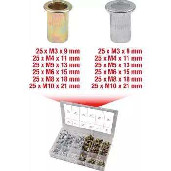 Akiniai veržlių rinkinys KS Tools 970.0630 plienas ir aliuminis M3x9mm–M10x21mm 300 vnt.