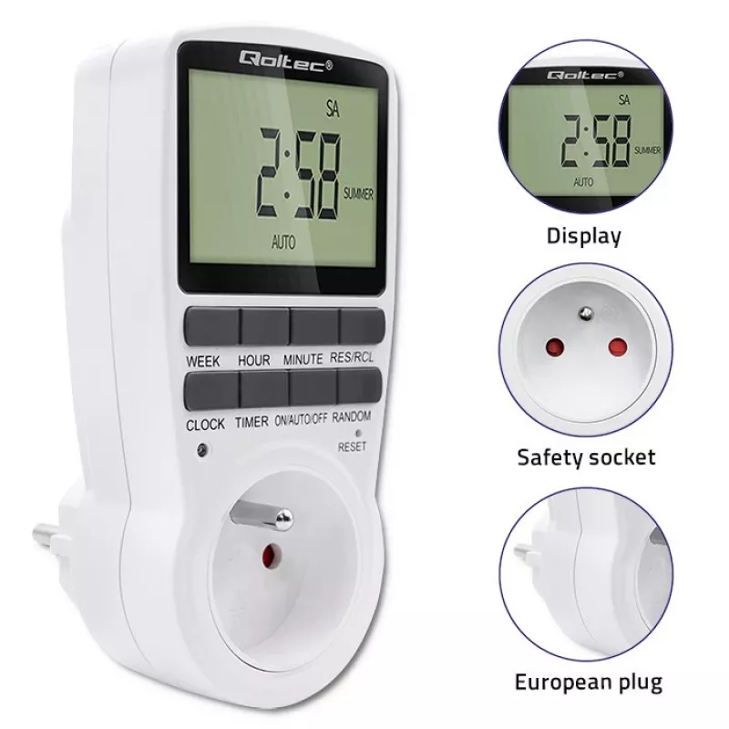 Elektroninis laikmatis QOLTEC PC0628 su LCD ekranu, 24 valandų atgalinis skaičiavimas