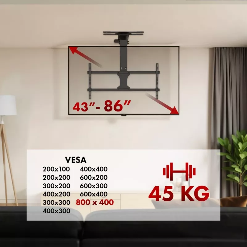 Lubinis TV laikiklis MACLEAN MC-109 T VESA 800x400, 43–86 colių, 45 kg