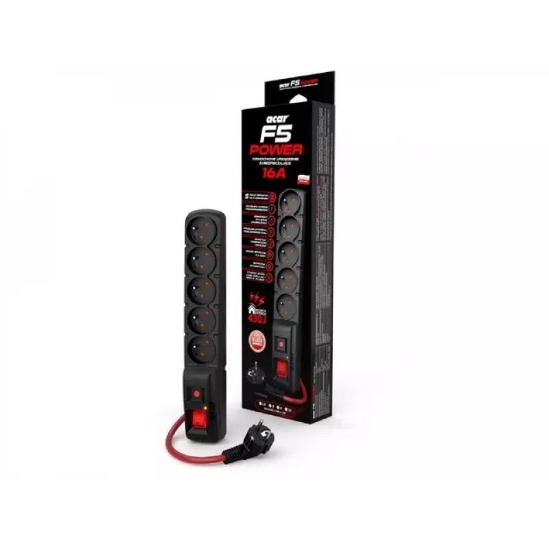 ACAR F5 POWER Black 5 lizdų 230 V 1.5 m