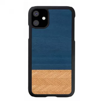 Man and Wood dėklas iPhone 11 – denim juoda spalva, natūrali mediena