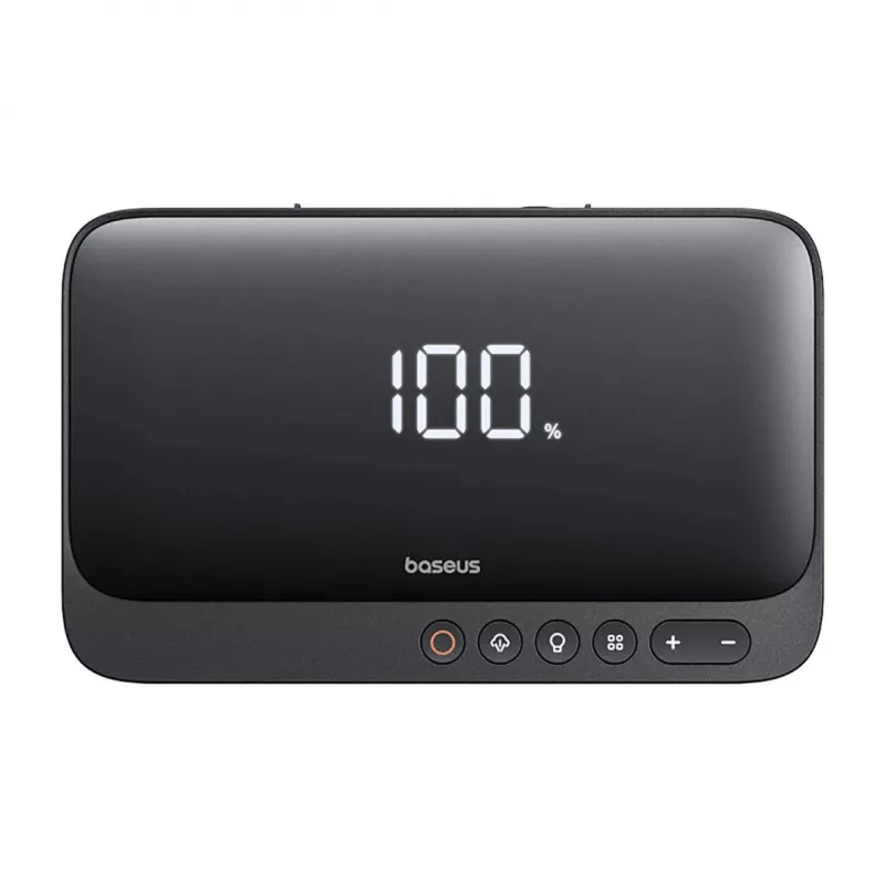 Nešiojamas įkroviklis Baseus Super Energy 6000 mAh – užvedimo starteris, LiPo 6000 mAh, 300 A paleidimo srovė, 150 PSI, įmontuotas ekranas ir žibintuvėlis, USB-C + USB-A, juodas