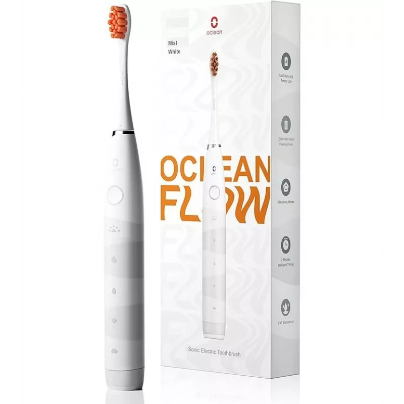 Sonic dantų šepetėlis suaugusiems OCLEAN FLOW, baterijinis, balinimo režimas, laikmatis, reguliuojamas greitis, baltas
