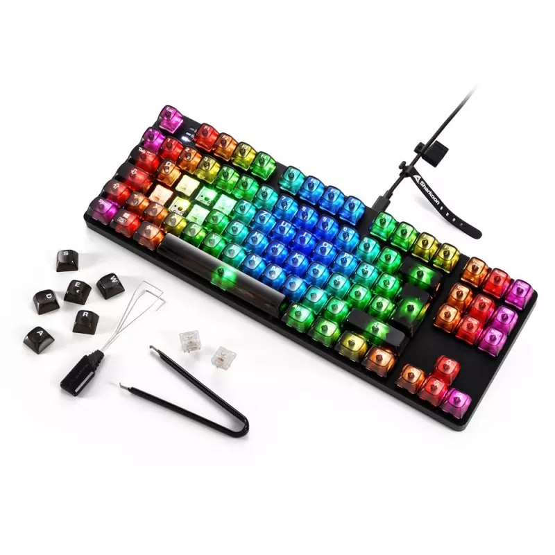 Mechaninė žaidimų klaviatūra Sharkoon Crystal Shark Black DE su RGB apšvietimu