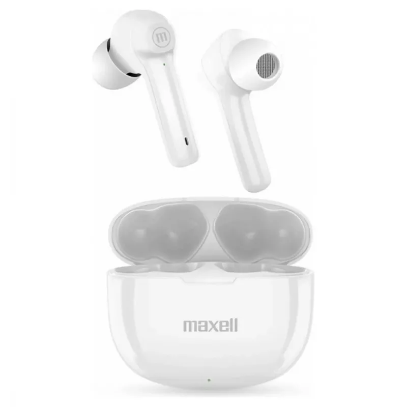Belaidės ausinės Maxell Dynamic+ su įkrovimo dėklu Bluetooth baltos