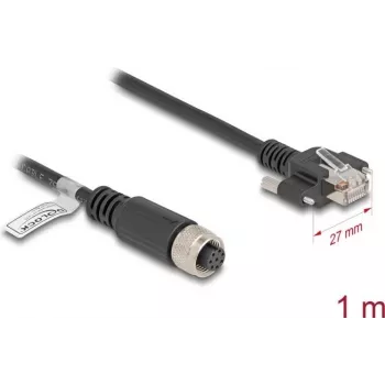 Tinklo kabelis DeLOCK M12 A-koduotas 8 kontaktų moteriškas prie RJ45 kištuko Cat5e 1 m juodas