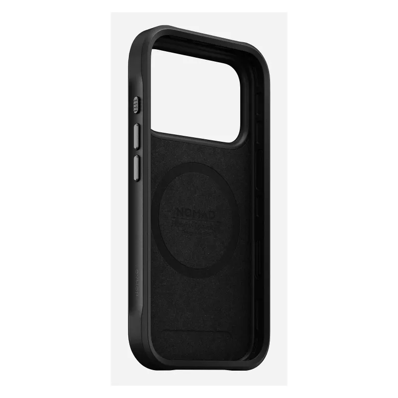 Mobilaus telefono dėklas Nomad Rugged Leather Case, skirtas iPhone 17 Pro, 6,3 colio (16 cm), ruda spalva, oda/TPU/aliuminis