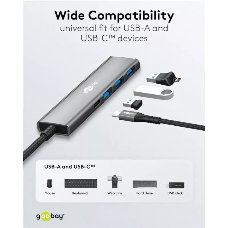 Goobay Slim 4 prievadų USB-Hub USB-C į USB-A 5 Gbit/s - kištukas 1x (76562)