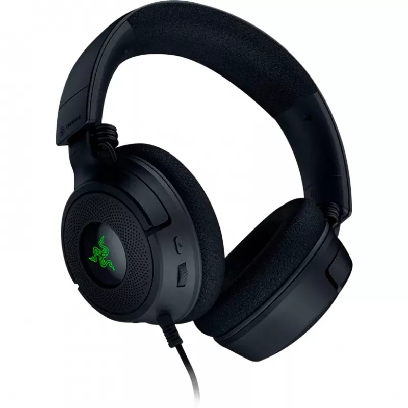 Razer Kraken V4 X – laidinės ausinės žaidimams (TriForce 40 mm tvarkyklės, įtraukiamas kardioidinis mikrofonas, 7.1 erdvinis garsas, Chroma RGB, skirta PC, konsolei ir telefonui)
