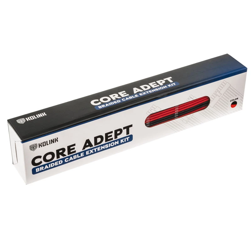 Pintas kabelių ilginimo rinkinys Kolink Core Adept – 20+4pin, 8pin, 4+4pin, 3×6+2pin; ilgiai 300–350 mm; PET apvalkalas; variniai laidininkai