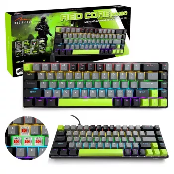 Mechaninė klaviatūra MEDIA-TECH MT1260 Red Core MX60, 60% formatai, CHERRY MX Red jungikliai, RGB foninis apšvietimas, USB, žalia