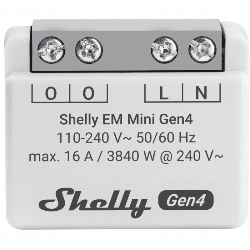 Šviesos relė Shelly Relay EM Mini Gen4 1 kanalo Wi‑Fi Matter Zigbee Bluetooth 8A, 110–240V, energijos matuoklis