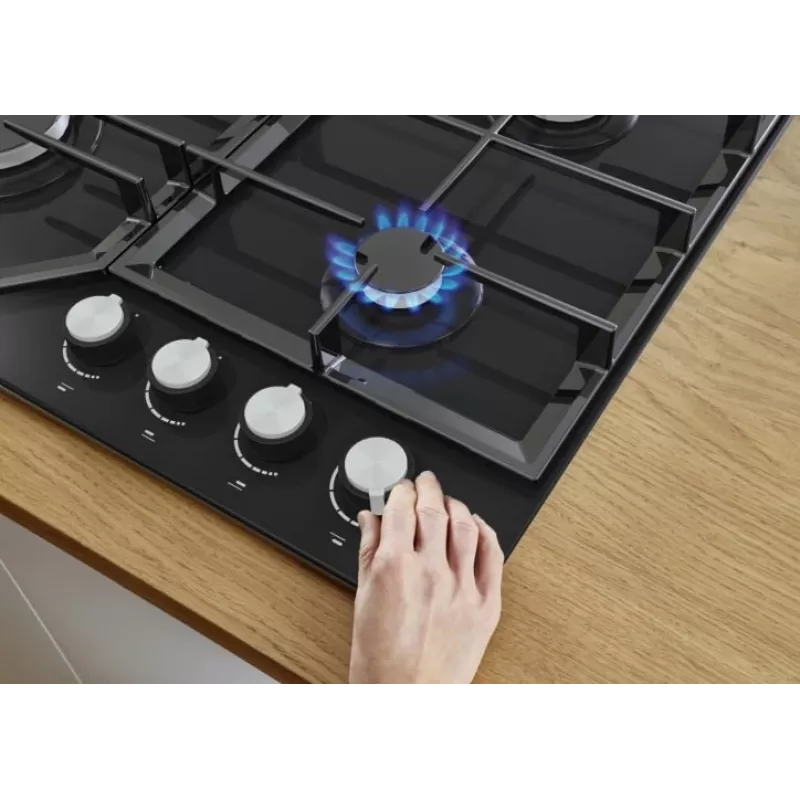 Dujinė kaitlentė Gorenje GT641KB, įmontuojama 60 cm, 4 dujų zonos, grūdintas stiklas, ketaus grotelės, sukamos rankenėlės