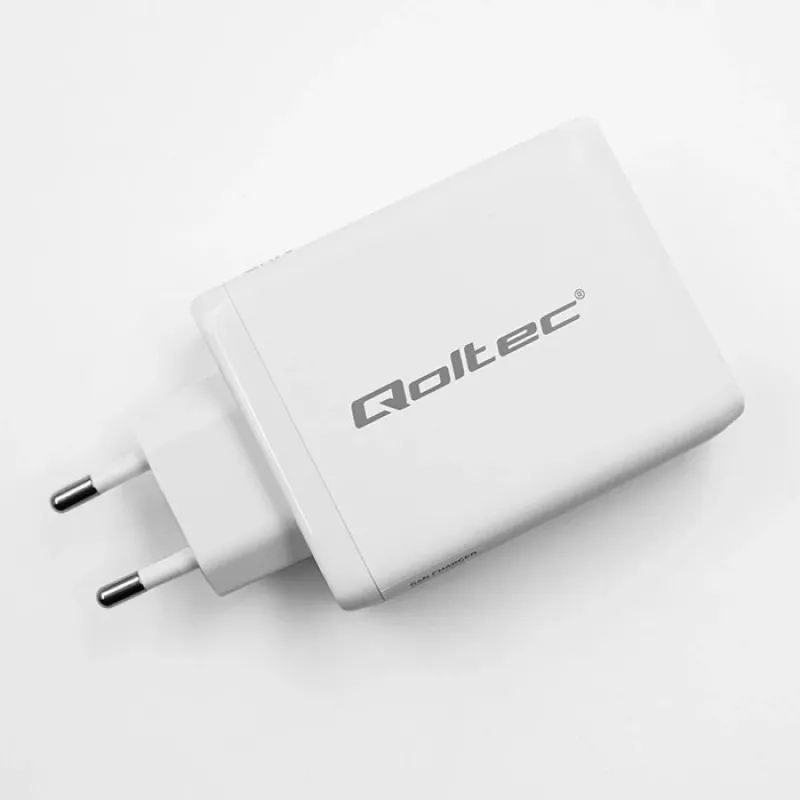 QOLTEC 100W GaN USB-C Dual PD 5–20V 1.5–5A, 2×USB-C Įkroviklis