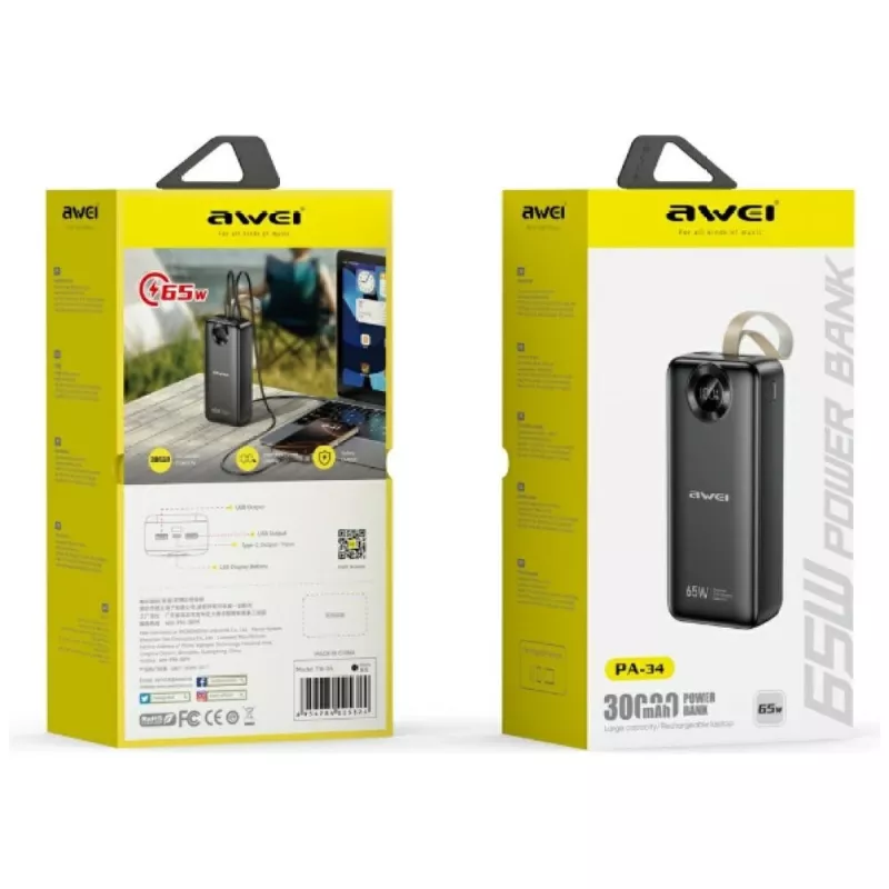 Nešiojamas įkroviklis Awei PA-34 30000mAh