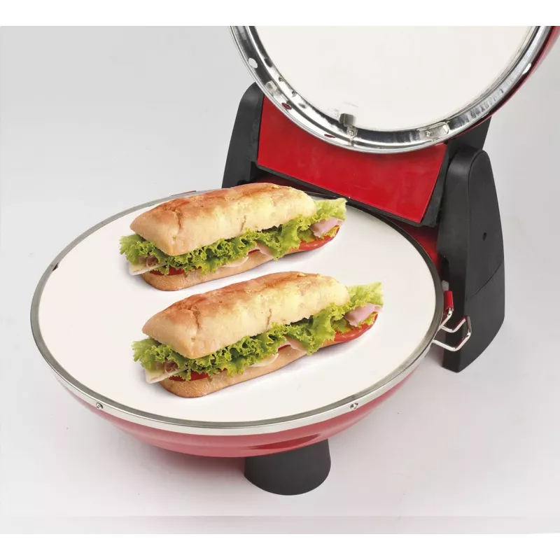 Picos kepimo aparatas G3FERRARI G10032 — 1200 W, akmens kepimo paviršius, iki 400 °C, 31 cm pica, mechaninis laikmatis, raudonas