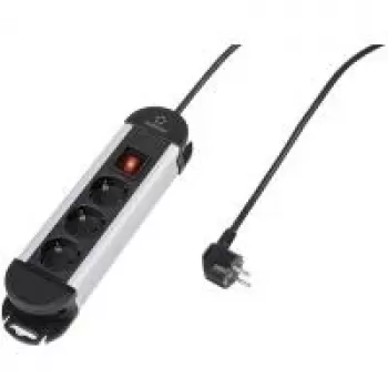 Maitinimo juosta Renkforce 315A-CMB – 3 lizdai, juoda/sidabrinė, su jungikliu