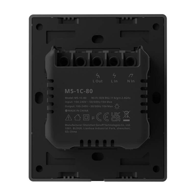 Sieninis jungiklis Sonoff M5-1C-80 Wi‑Fi — vieno mygtuko protingas jungiklis montavimui sienoje, 1 kanalas