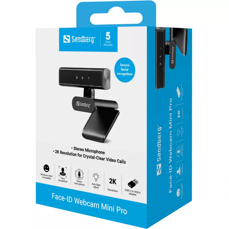 Internetinė kamera Sandberg Face-ID Webcam Mini Pro 5 MP 2K Ultra HD USB-C