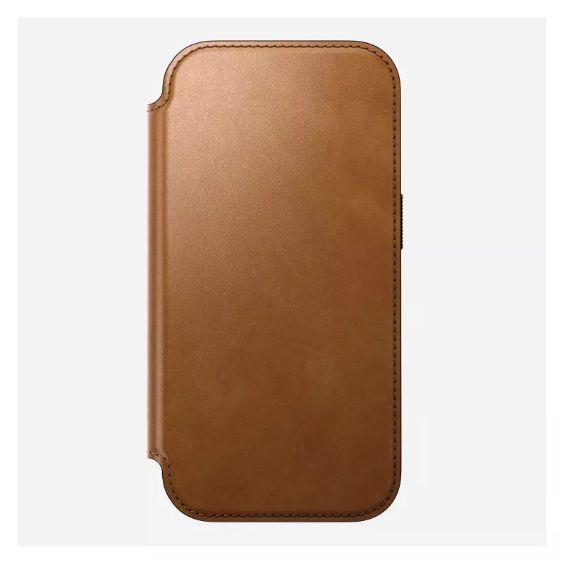 Dėklas folio Nomad Modern Leather Folio, skirtas iPhone 17 Pro, oda + aliuminis, 6,3 colio (16 cm), Tan, 3 kortelių kišenės