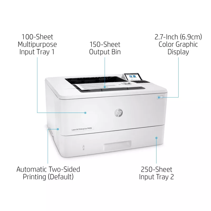 HP LaserJet Enterprise M406dn spausdintuvas, lazerinis, 1200 x 1200 DPI, A4, 38 ppm, dvipusis spausdinimas, tinklo paruoštas