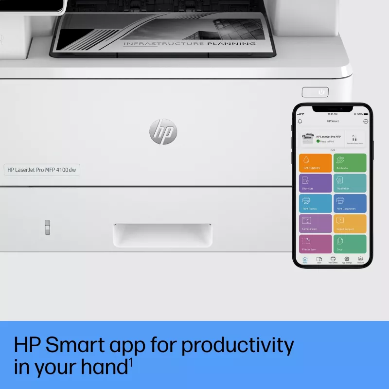 HP LaserJet Pro MFP 4102dw spausdintuvas, lazerinis, monochrominis spausdinimas, 1200 x 1200 DPI, A4, tiesioginis spausdinimas, baltas