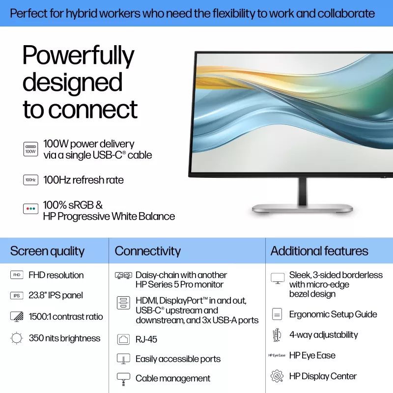 HP Series 5 Pro 23.8 colių FHD USB-C monitorius - 524pu