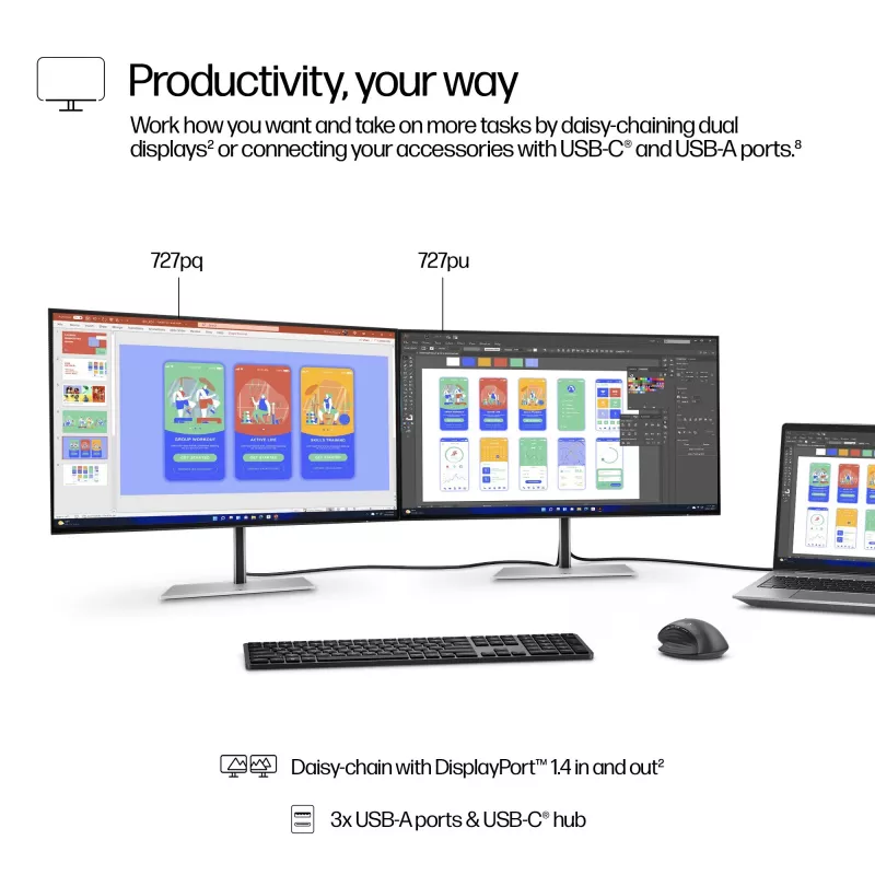 Monitorius HP Series 7 Pro 27 col. QHD - 727pq, 68.6 cm (27 col.), 2560 x 1440 pikseliai, Quad HD, LCD, 5 ms, Juodas
