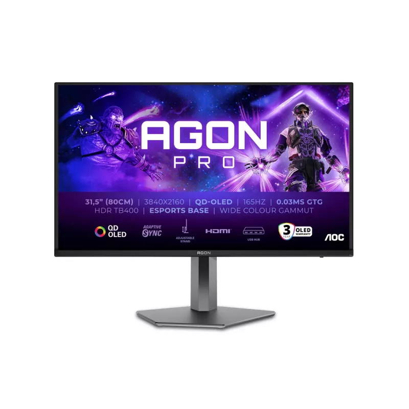 AOC AGON PRO AG326UD kompiuterio monitorius 80 cm (31,5 colio) 3840 x 2160 pikselių 4K Ultra HD QD-OLED juodas