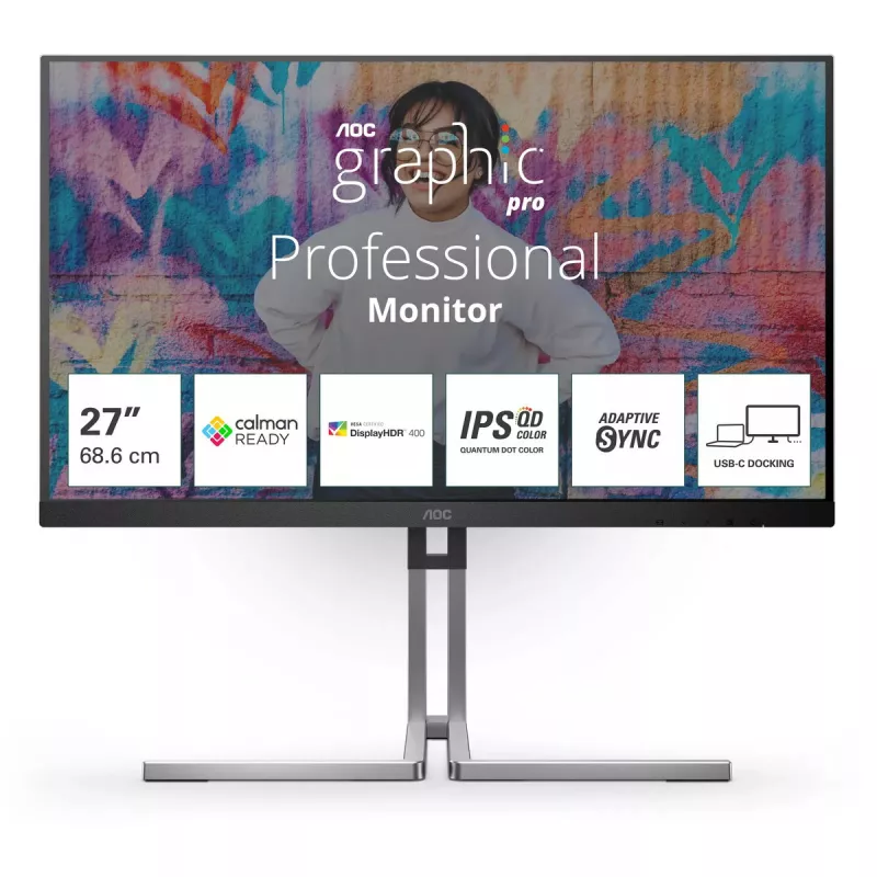AOC Q27U3CV monitorius kompiuteriui 68.6 cm (27 col.) 2560 x 1440 pikselių Quad HD LCD juodas